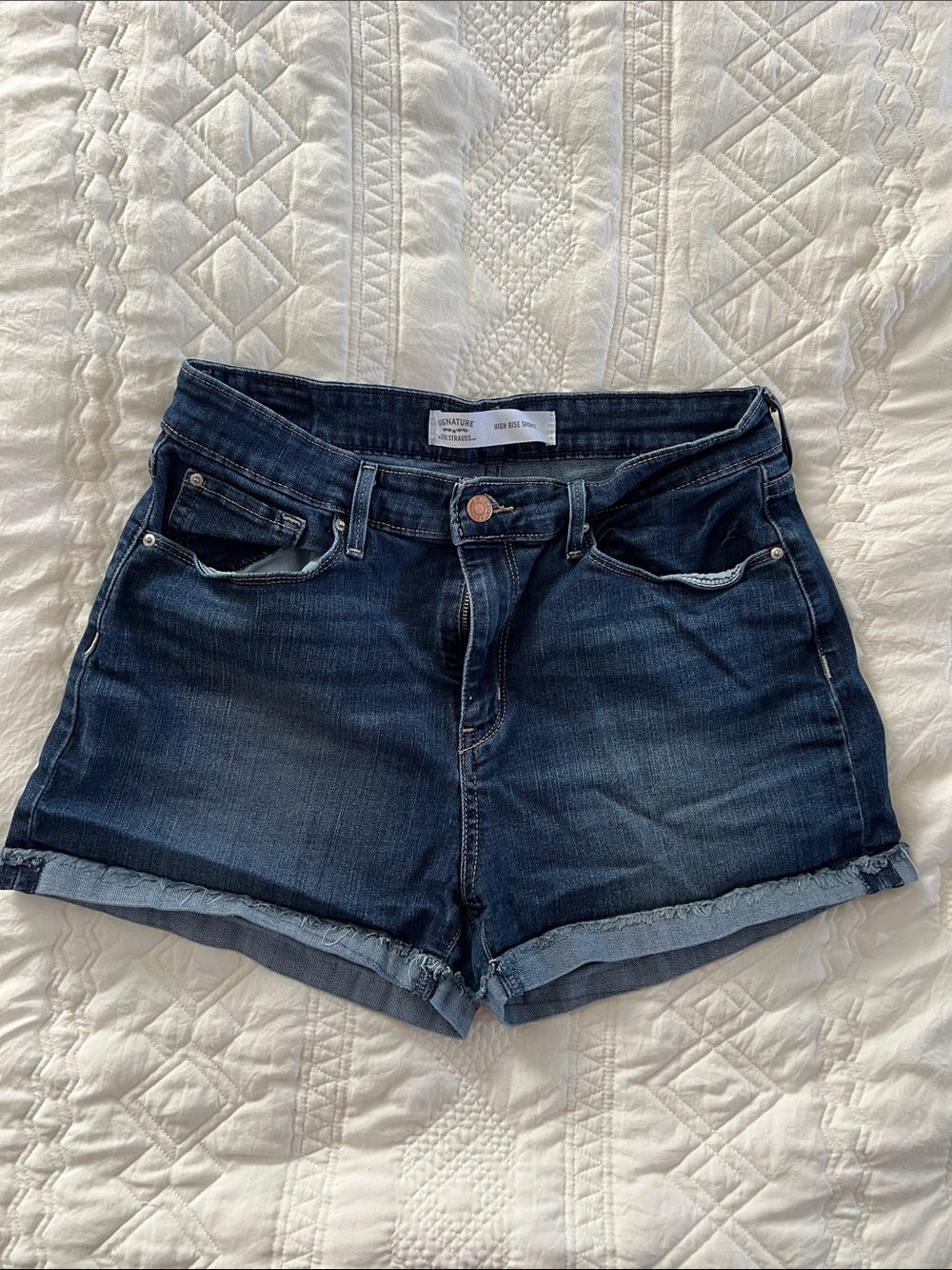 Signature by Levi Strauss Dark Indigo Rolled Cuff Denim Shorts
